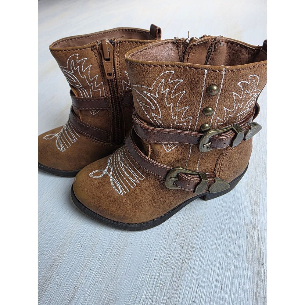 Faded Glory Toddler Brown Western Cowboy Boots Biker Buckle Size 7 GTFG46AM002